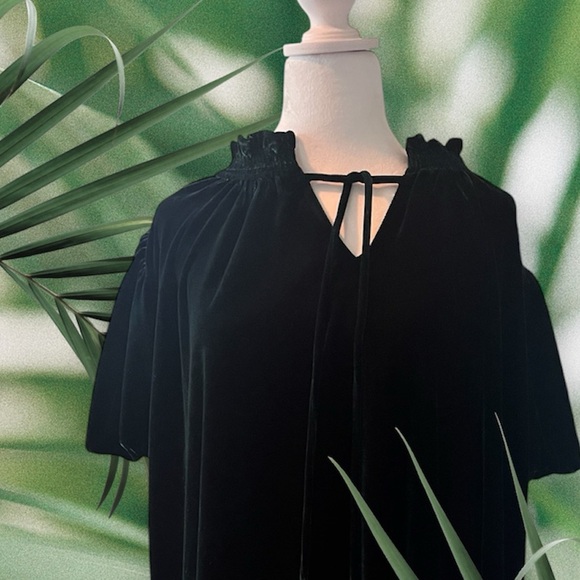 Entro 1X green velvet dressy tunic top. - Picture 2 of 11